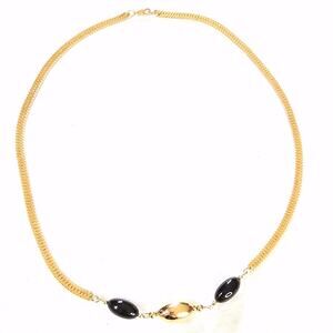 Goldtone Herringbone Chain Black & Gold Football Shaped Polymer